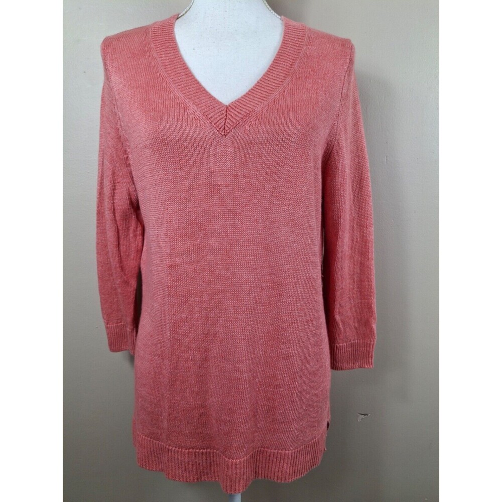 Talbots Knit sweater Women's Size Large 100% Linen V-Neck Salmon Pull over L